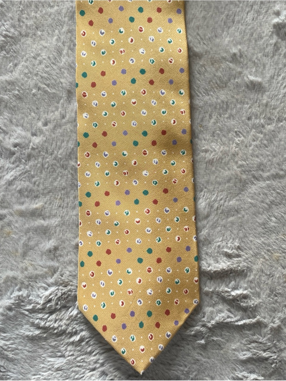 Yukiko Gold Tie with Red, Green, Purple and White Dot Pattern